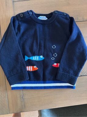 Jacadi Fish Motif Baby Cotton Navy Blue Sweater